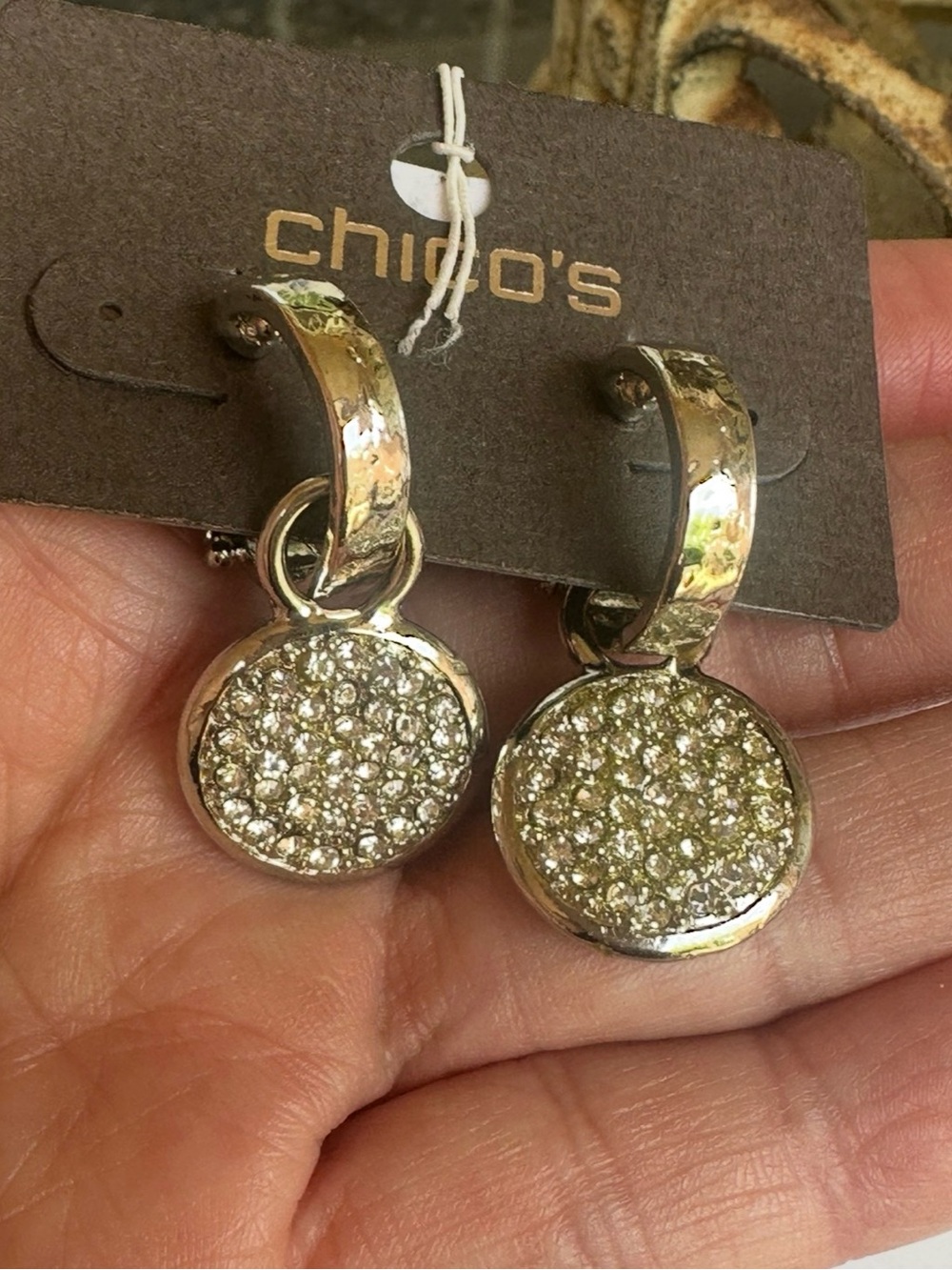Chico's Silver Pavé Round Drop Earrings